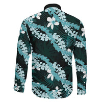 Puakenikeni Maile Lei Family Matching Off Shoulder Maxi Dress and Hawaiian Shirt Frangipani Turquoise Tropical Leaves