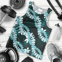 Puakenikeni Maile Lei Men Tank Top Frangipani Turquoise Tropical Leaves LT01 - Polynesian Pride