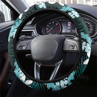 Puakenikeni Maile Lei Steering Wheel Cover Frangipani Turquoise Tropical Leaves LT01 - Polynesian Pride