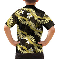 Puakenikeni Maile Lei Family Matching Mermaid Dress and Hawaiian Shirt Frangipani Yellow Tropical Leaves