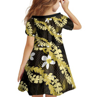 Puakenikeni Maile Lei Family Matching Mermaid Dress and Hawaiian Shirt Frangipani Yellow Tropical Leaves
