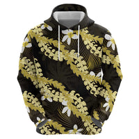 Puakenikeni Maile Lei Hoodie Frangipani Yellow Tropical Leaves LT01 - Polynesian Pride