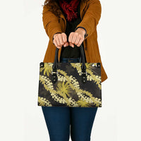 Puakenikeni Maile Lei Leather Bag Frangipani Yellow Tropical Leaves