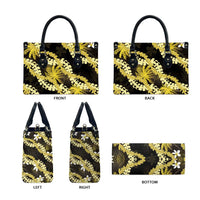 Puakenikeni Maile Lei Leather Bag Frangipani Yellow Tropical Leaves