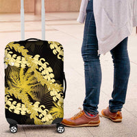 Puakenikeni Maile Lei Luggage Cover Frangipani Yellow Tropical Leaves