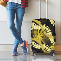 Puakenikeni Maile Lei Luggage Cover Frangipani Yellow Tropical Leaves