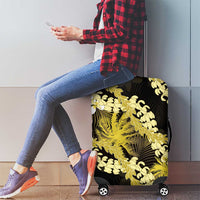 Puakenikeni Maile Lei Luggage Cover Frangipani Yellow Tropical Leaves
