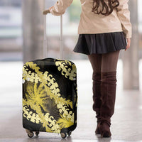 Puakenikeni Maile Lei Luggage Cover Frangipani Yellow Tropical Leaves