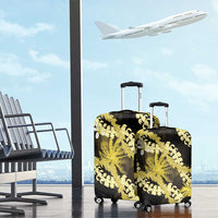 Puakenikeni Maile Lei Luggage Cover Frangipani Yellow Tropical Leaves