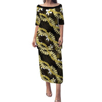 Puakenikeni Maile Lei Puletasi Frangipani Yellow Tropical Leaves LT01 Long Dress Yellow - Polynesian Pride