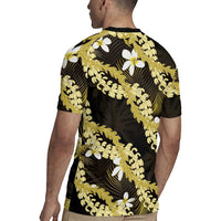 Puakenikeni Maile Lei Rugby Jersey Frangipani Yellow Tropical Leaves LT01 - Polynesian Pride