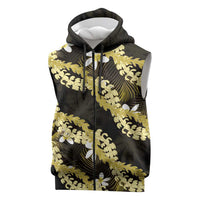 Puakenikeni Maile Lei Sleeveless Zip Hoodie Frangipani Yellow Tropical Leaves