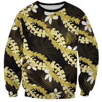 Puakenikeni Maile Lei Sweatshirt Frangipani Yellow Tropical Leaves