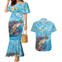 Personalized Hawaii Sea Turtle Couples Matching Mermaid Dress and Hawaiian Shirt Hawaii Map Ocean Vibes
