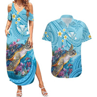 Personalized Hawaii Sea Turtle Couples Matching Summer Maxi Dress and Hawaiian Shirt Hawaii Map Ocean Vibes