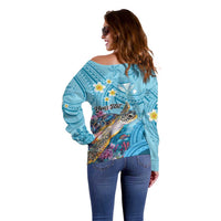 Personalized Hawaii Sea Turtle Off Shoulder Sweater Hawaii Map Ocean Vibes