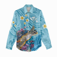 Personalized Hawaii Sea Turtle Women Casual Shirt Hawaii Map Ocean Vibes