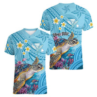 Personalized Hawaii Sea Turtle Women V-Neck T-Shirt Hawaii Map Ocean Vibes
