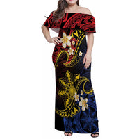 Philippines Spirit Tribal Sun Plumeria Family Matching Off Shoulder Maxi Dress and Hawaiian Shirt Red And Blue Polynesian Pattern