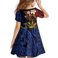 Philippines Spirit Tribal Sun Plumeria Kid Short Sleeve Dress Red And Blue Polynesian Pattern