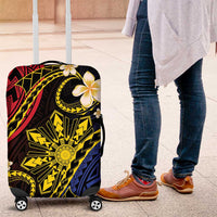 Philippines Spirit Tribal Sun Plumeria Luggage Cover Red And Blue Polynesian Pattern