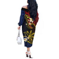 Philippines Spirit Tribal Sun Plumeria Off The Shoulder Long Sleeve Dress Red And Blue Polynesian Pattern