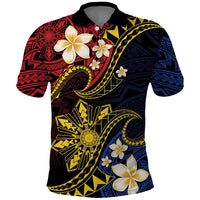 Philippines Spirit Tribal Sun Plumeria Polo Shirt Red And Blue Polynesian Pattern