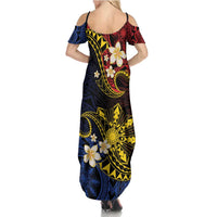 Philippines Spirit Tribal Sun Plumeria Summer Maxi Dress Red And Blue Polynesian Pattern