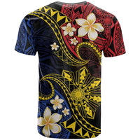 Philippines Spirit Tribal Sun Plumeria T Shirt Red And Blue Polynesian Pattern