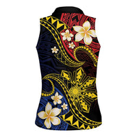 Philippines Spirit Tribal Sun Plumeria Women Sleeveless Polo Shirt Red And Blue Polynesian Pattern