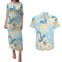 Hawaii Hibiscus Plumeria Blue Couples Matching Puletasi and Hawaiian Shirt Polynesian Pattern LT01 Blue - Polynesian Pride