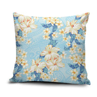 Hawaii Hibiscus Plumeria Blue Pillow Cover Polynesian Pattern