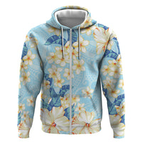 Hawaii Hibiscus Plumeria Blue Zip Hoodie Polynesian Pattern LT01 Zip Hoodie Blue - Polynesian Pride