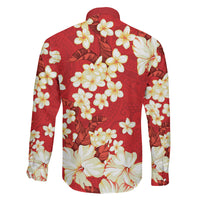 Hawaii Hibiscus Plumeria Red Family Matching Off The Shoulder Long Sleeve Dress and Hawaiian Shirt Polynesian Pattern LT01 - Polynesian Pride