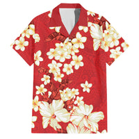 Hawaii Hibiscus Plumeria Red Family Matching Puletasi and Hawaiian Shirt Polynesian Pattern LT01 Dad's Shirt - Short Sleeve Red - Polynesian Pride