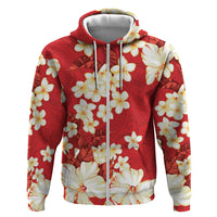 Hawaii Hibiscus Plumeria Red Hoodie Polynesian Pattern LT01 Zip Hoodie Red - Polynesian Pride