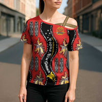 Papua New Guinea 50th Independence Cross Shoulder Shirt PNG Batik Pattern - Polynesian Pride