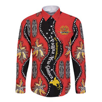 Papua New Guinea 50th Independence Long Sleeve Button Shirt PNG Batik Pattern - Polynesian Pride