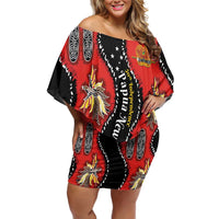 Papua New Guinea 50th Independence Off Shoulder Short Dress PNG Batik Pattern - Polynesian Pride