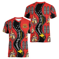 Papua New Guinea 50th Independence Women V-Neck T-Shirt PNG Batik Pattern - Polynesian Pride