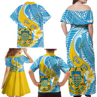 personalised-tuvalu-independence-day-family-matching-off-shoulder-maxi-dress-and-hawaiian-shirt-plumeria-45th-anniversary