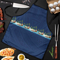 Hawaii Santa Riding Sea Turtle Apron Mele Kalikimaka Polynesian Pattern - Polynesian Pride