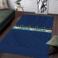 Hawaii Santa Riding Sea Turtle Area Rug Mele Kalikimaka Polynesian Pattern - Polynesian Pride