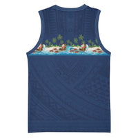 Hawaii Santa Riding Sea Turtle Basketball Jersey Mele Kalikimaka Polynesian Pattern - Polynesian Pride