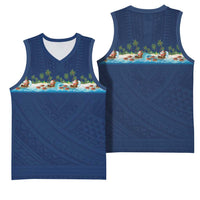 Hawaii Santa Riding Sea Turtle Basketball Jersey Mele Kalikimaka Polynesian Pattern - Polynesian Pride