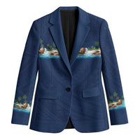 Hawaii Santa Riding Sea Turtle Blazer Mele Kalikimaka Polynesian Pattern - Polynesian Pride