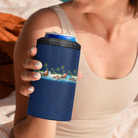 Hawaii Santa Riding Sea Turtle 4 in 1 Can Cooler Tumbler Mele Kalikimaka Polynesian Pattern - Polynesian Pride
