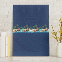 Hawaii Santa Riding Sea Turtle Canvas Wall Art Mele Kalikimaka Polynesian Pattern - Polynesian Pride