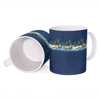 Hawaii Santa Riding Sea Turtle Ceramic Mug Mele Kalikimaka Polynesian Pattern - Polynesian Pride
