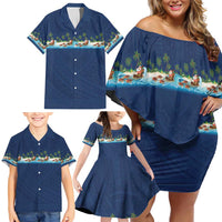 Hawaii Santa Riding Sea Turtle Family Matching Off Shoulder Short Dress and Hawaiian Shirt Mele Kalikimaka Polynesian Pattern - Polynesian Pride